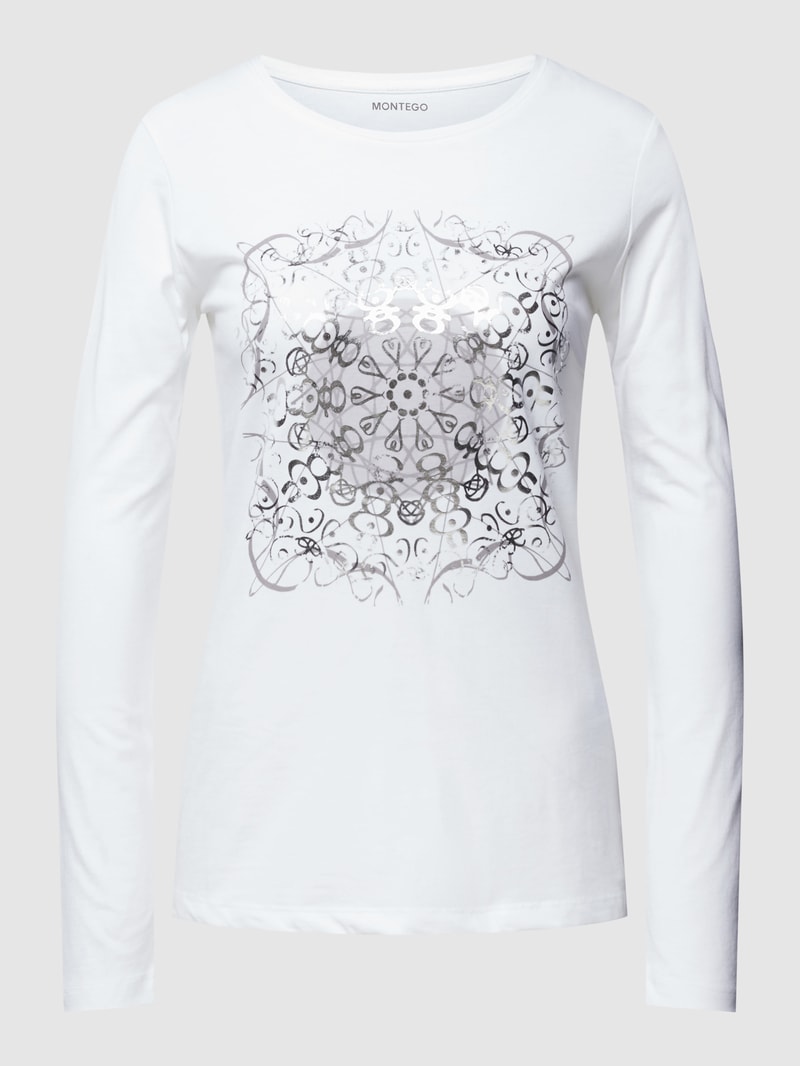 Longsleeve mit geripptem Rundhalsausschnitt  in weiss