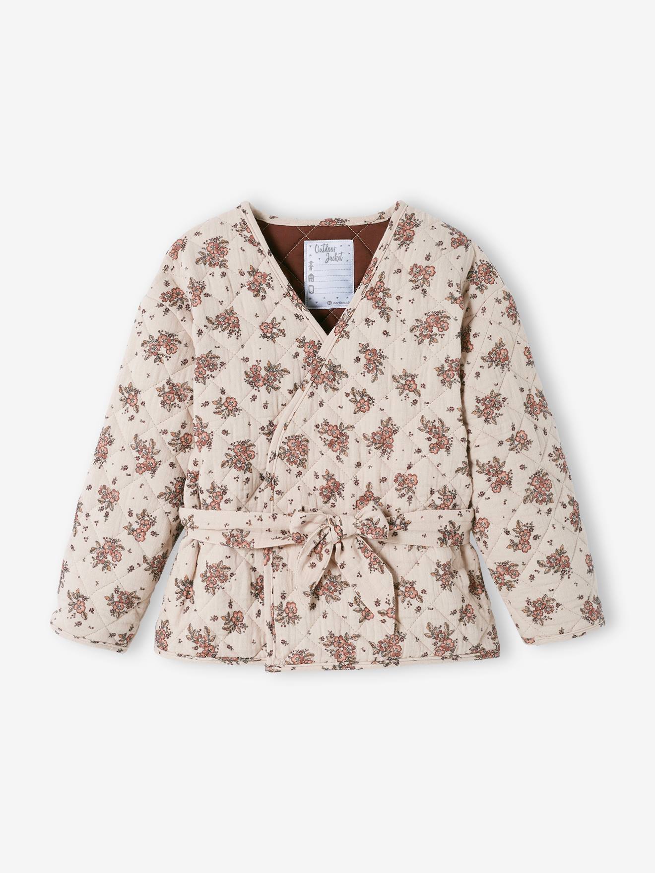 Veste matelassée imprimée fleurs fille light beige print