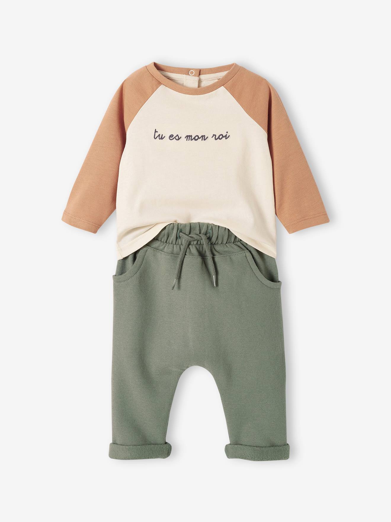 Ensemble bébé : T-shirt à personnaliser + pantalon en molleton vert