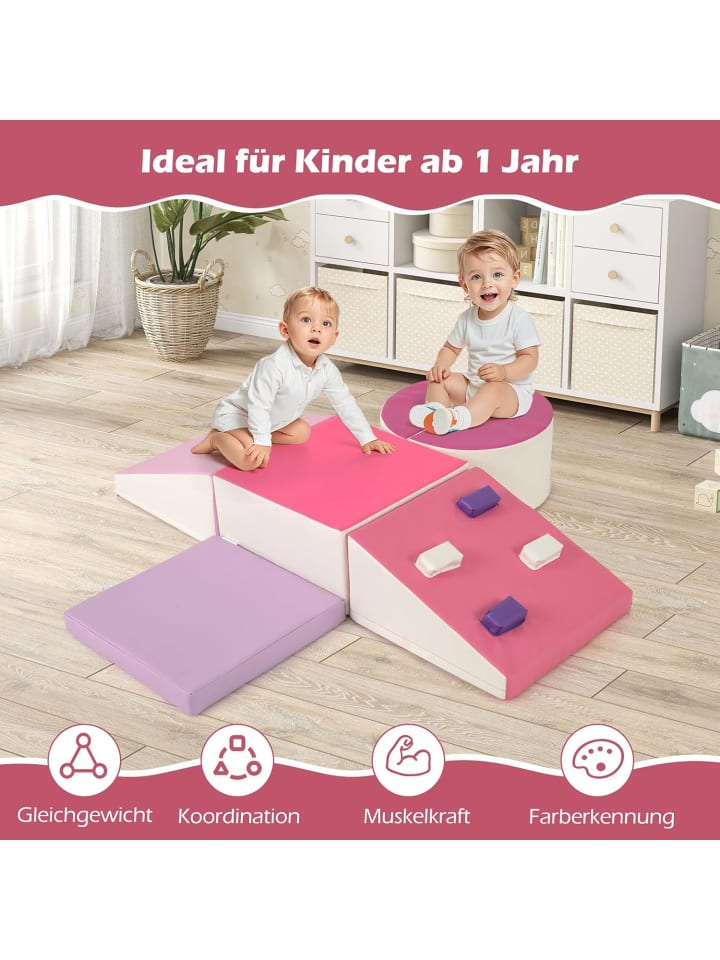 COSTWAY 6 tlg. Softbausteine Kinder mit Kletterfelsen in Rosa günstig kaufen onesize