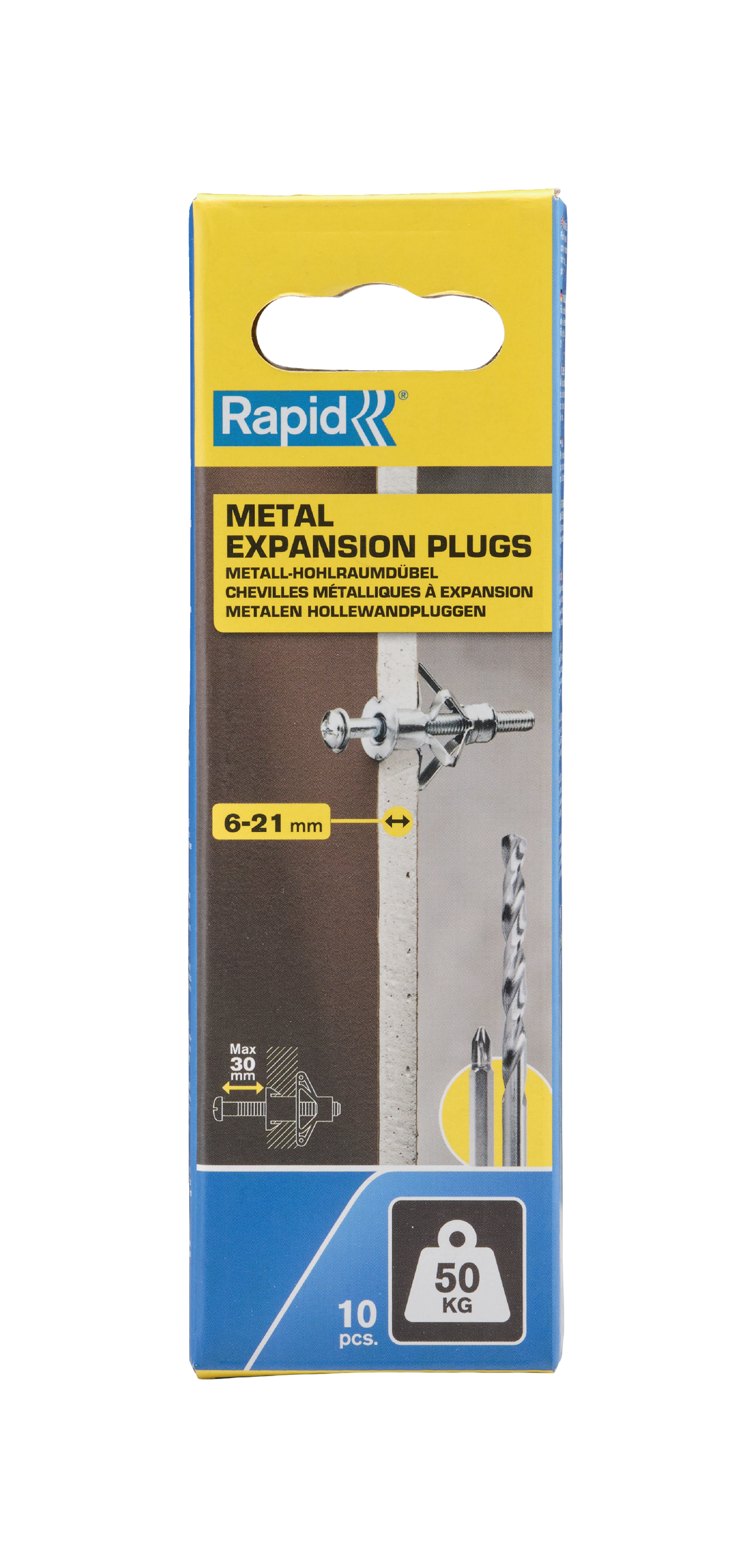 Rapid 5001553 Hollow wall plug for 6-21 mm panel thickness, 50 kg load capacity
