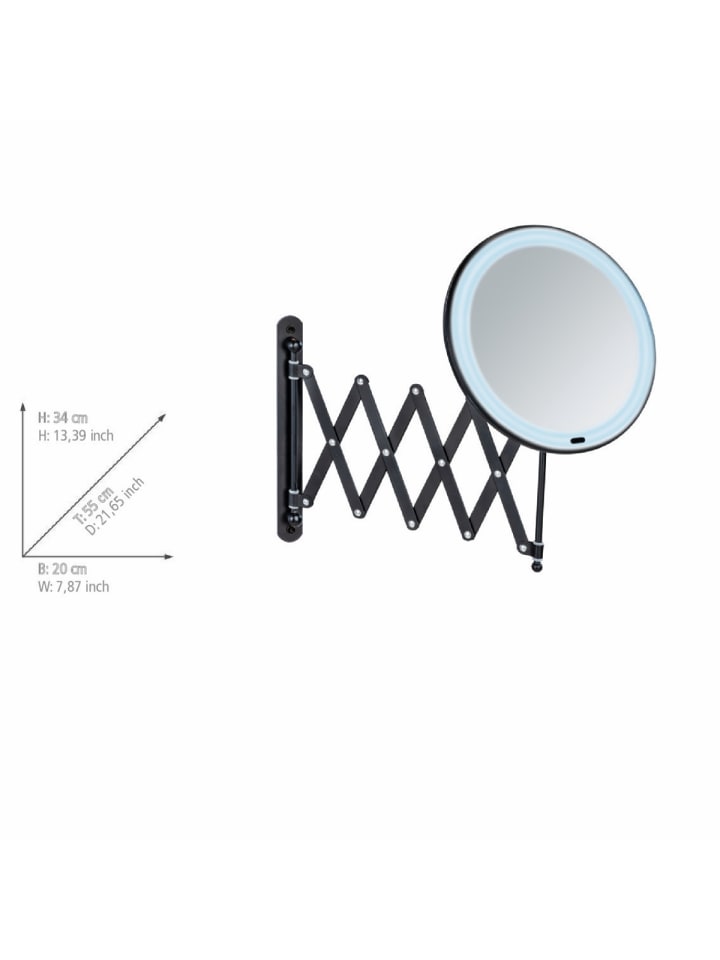 Wenko LED Teleskop-Wandspiegel Barona Schwarz, LED Teleskop-Wandspiegel Mod. Barona Schwarz in Schwarz günstig kaufen onesize