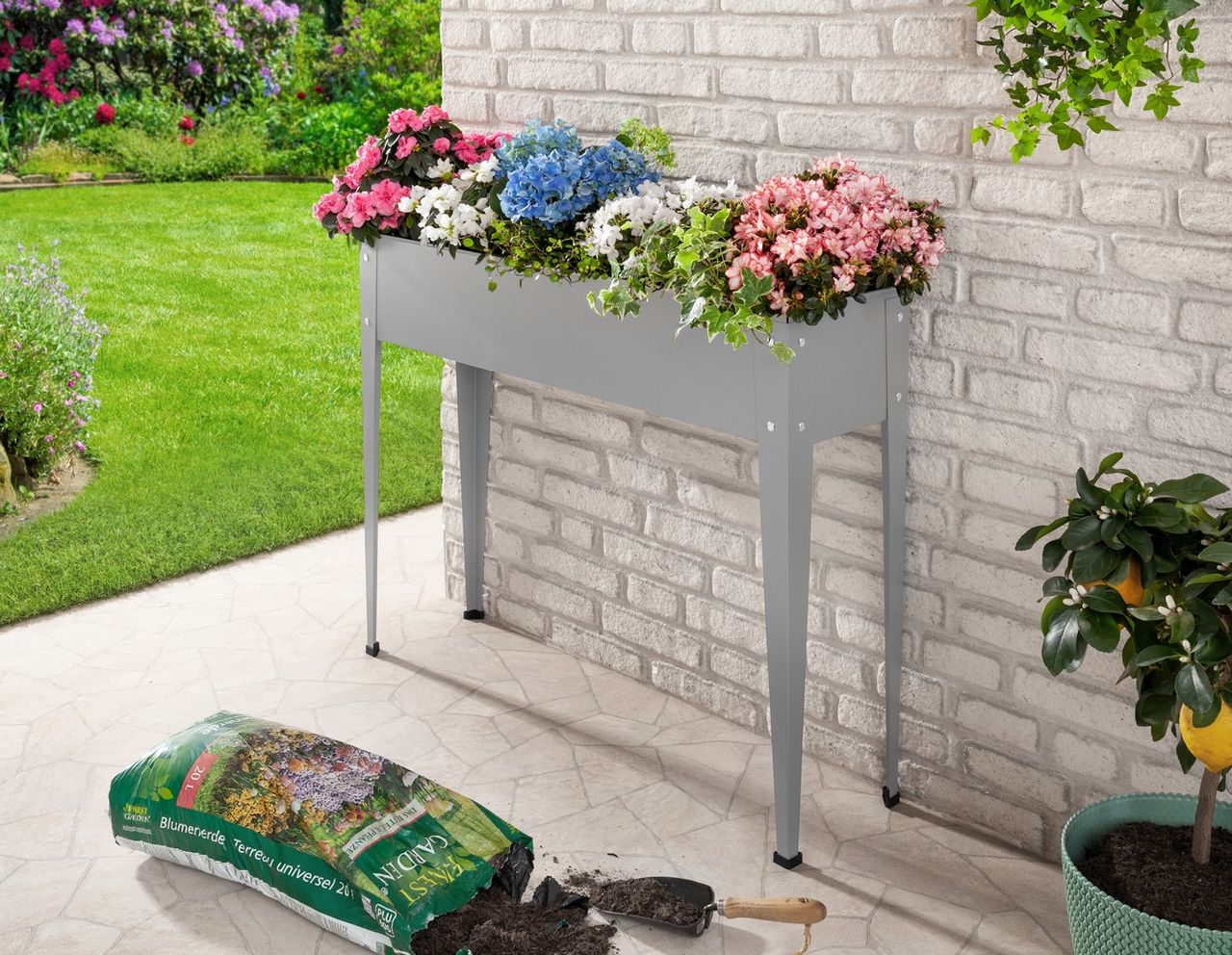 Powertec Garden Metall-Hochbeet, ca. 100 x 27 x 80 cm - Grau