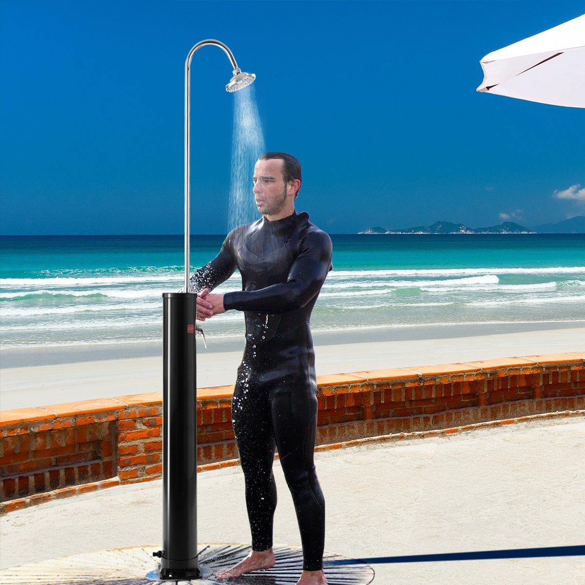 COSTWAY Solardusche, 2 Wasserhähne, 3,5bar, bis zu 60°C, 213cm Höhe