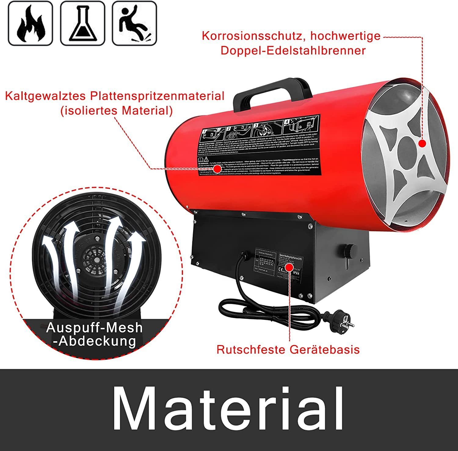 UISEBRT Heizlüfter Heizgeräte Gas Gasheizgebläse Heißluftgenerator, 30000 W