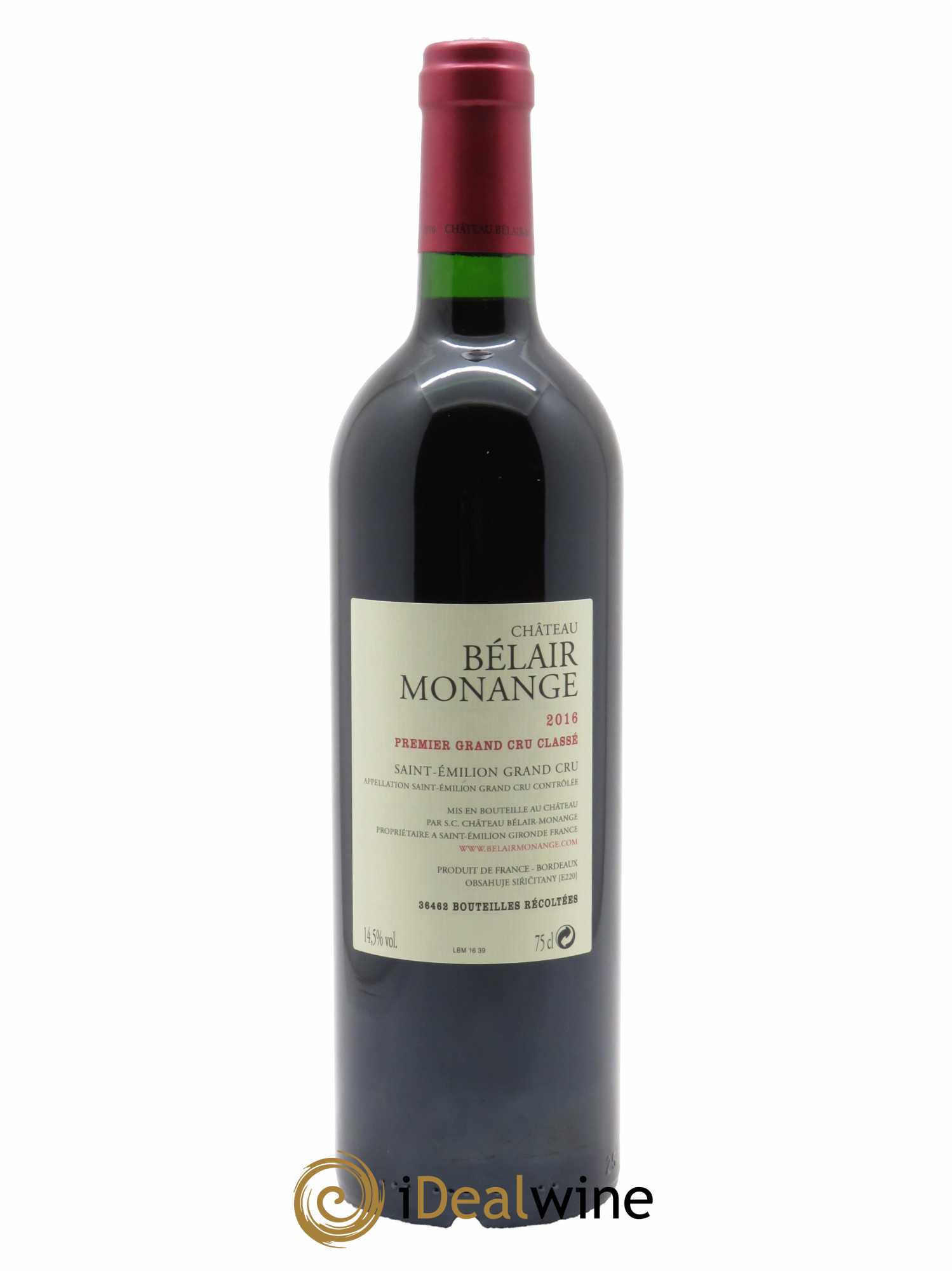Château Belair (Belair-Monange) 1er Grand Cru Classé B  2016 - Lot de 1 Bouteille