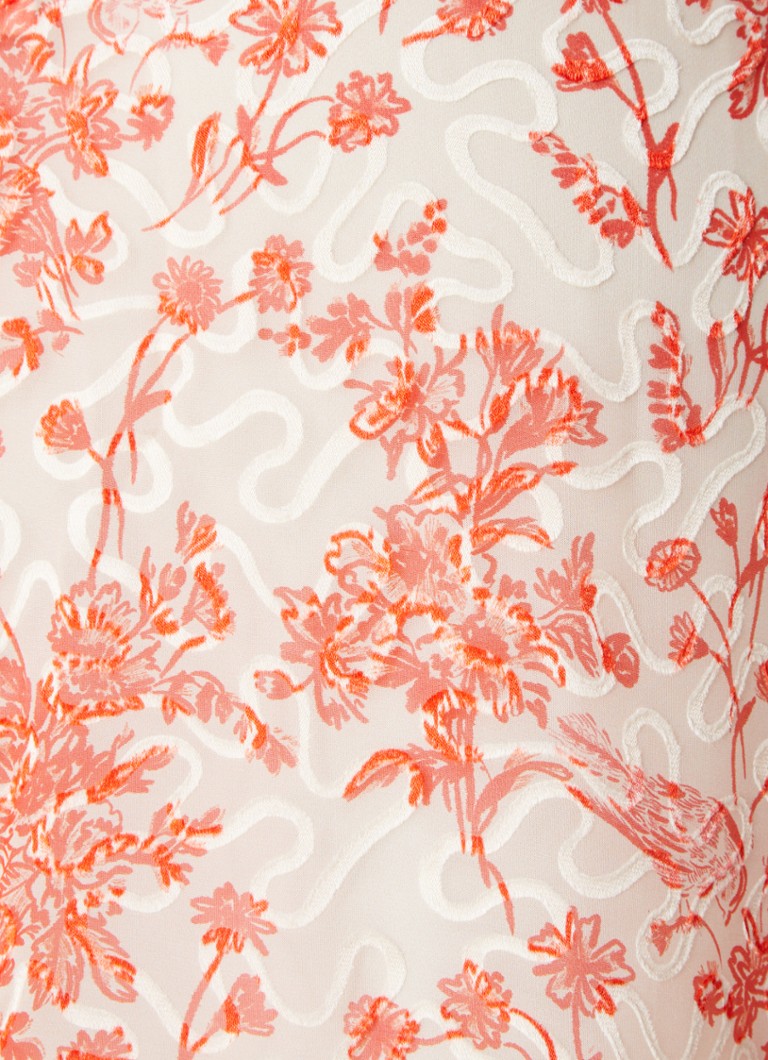 Vestido túnica midi semitransparente Thea de LKBennett, en mezcla de seda con estampado floral.