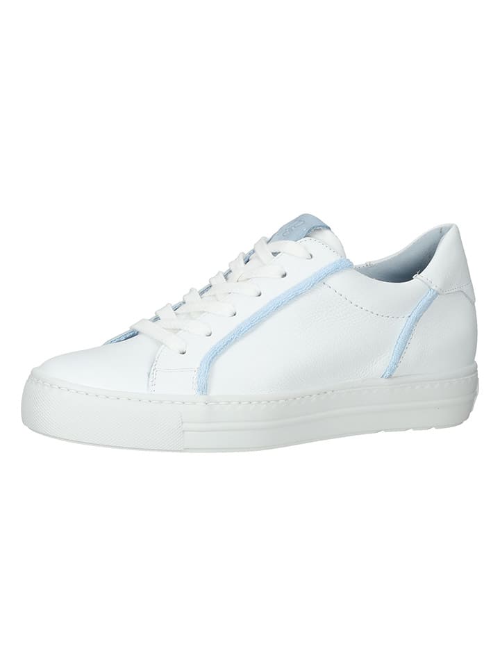 Paul Green Leder-Sneakers in Weiß/ Hellblau günstig kaufen