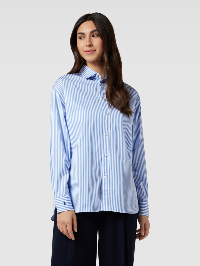 Bluse mit Streifenmuster und Logo-Stitching in blau
