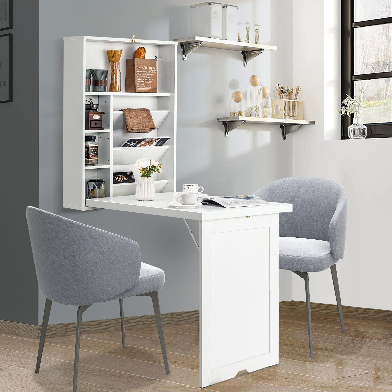 COSTWAY Klapptisch, Wandtisch platzsparend, 60x94,5x151cm, weiß