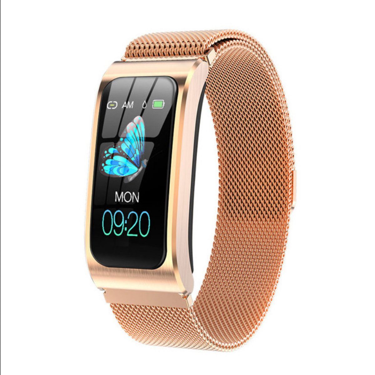 TPFNet SW36 mit Milanaise Armband - individuelles Display Smartwatch (Android), Armbanduhr mit Musiksteuerung, Herzfrequenz, Schrittzähler, Kalorien, Sportmodus etc. - Fitness-Tracker Rosegold
