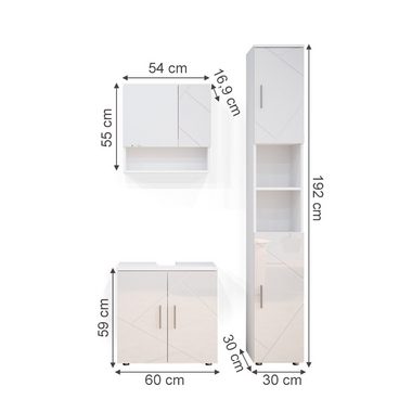 Vicco Badmöbel-Set Badezimmerset IRMA Weiß Hochglanz Set 3, (3-er Set, 3-St., 3-er Set)