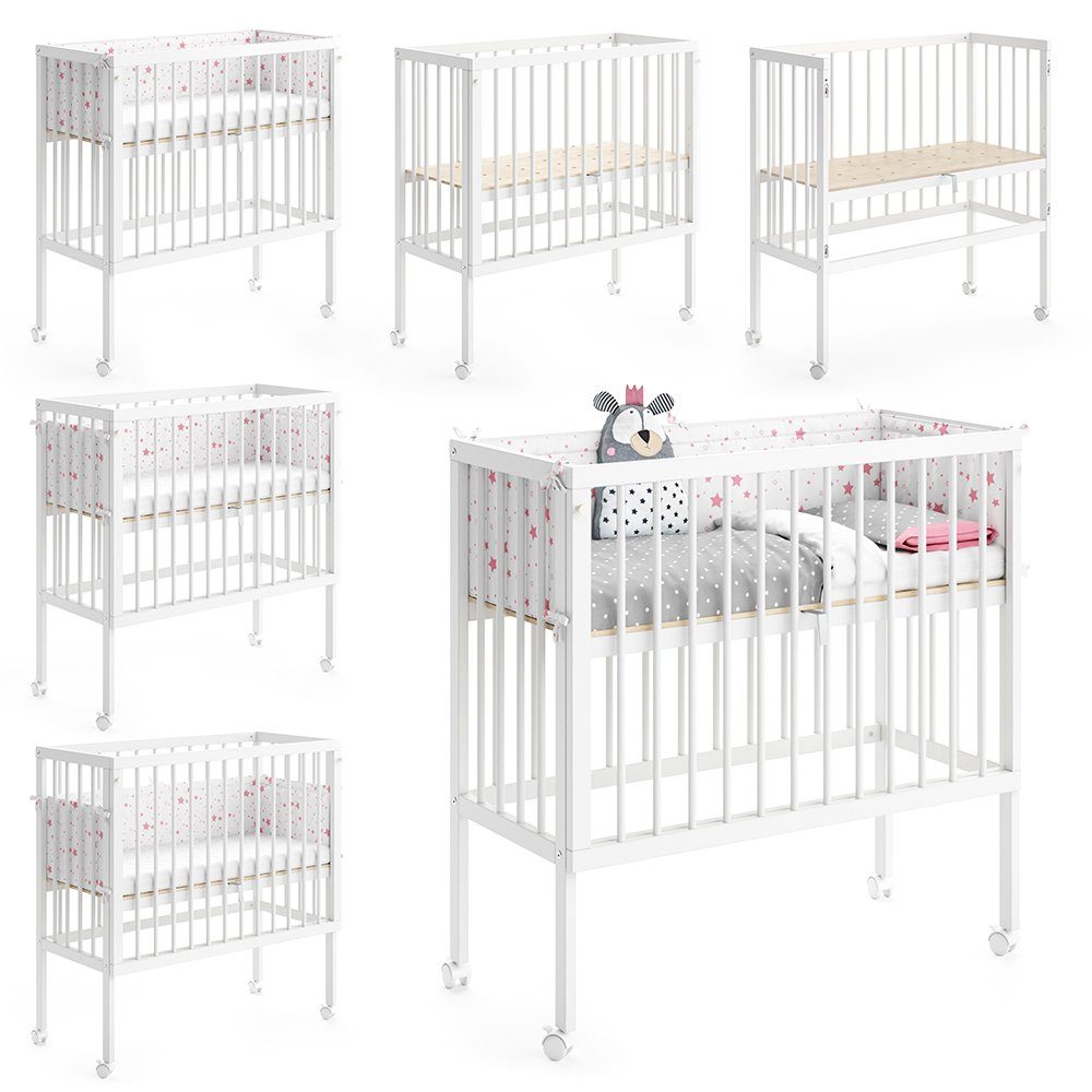 VitaliSpa® Beistellbett Babybett Stubenbett 2 Seitenteile SOPHIE Weiß