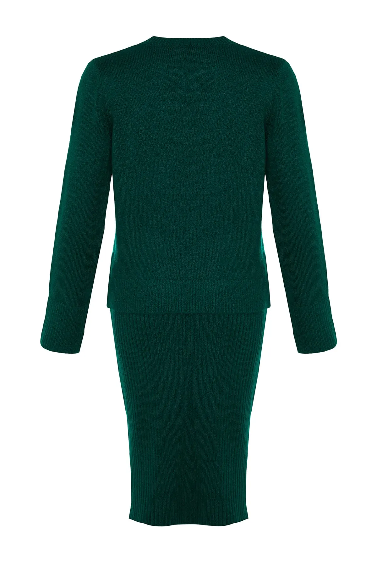 Trendyol Collection  Smaragdgrünes, weich strukturiertes Strickoberteil- und -unterteil-Set mit Rock TWOAW23AU00217