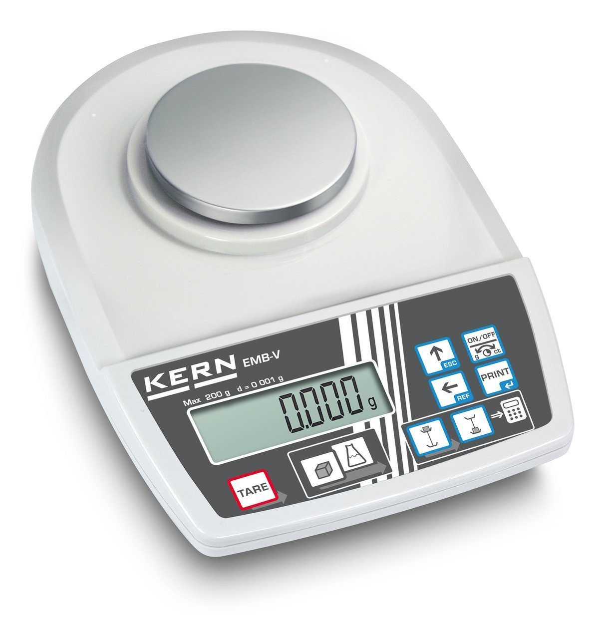Kern Feinwaage Dichtewaage EMB 200-3V, Wägebereich 200 g, Ablesbarkeit 0,001 g, LCD Display