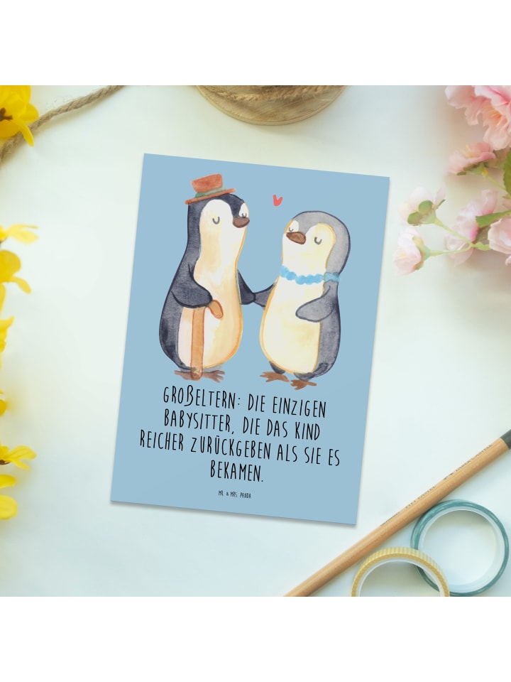 Mr. & Mrs. Panda Postkarte Großeltern Babysitter mit Spruch in Blau Pastell günstig kaufen onesize