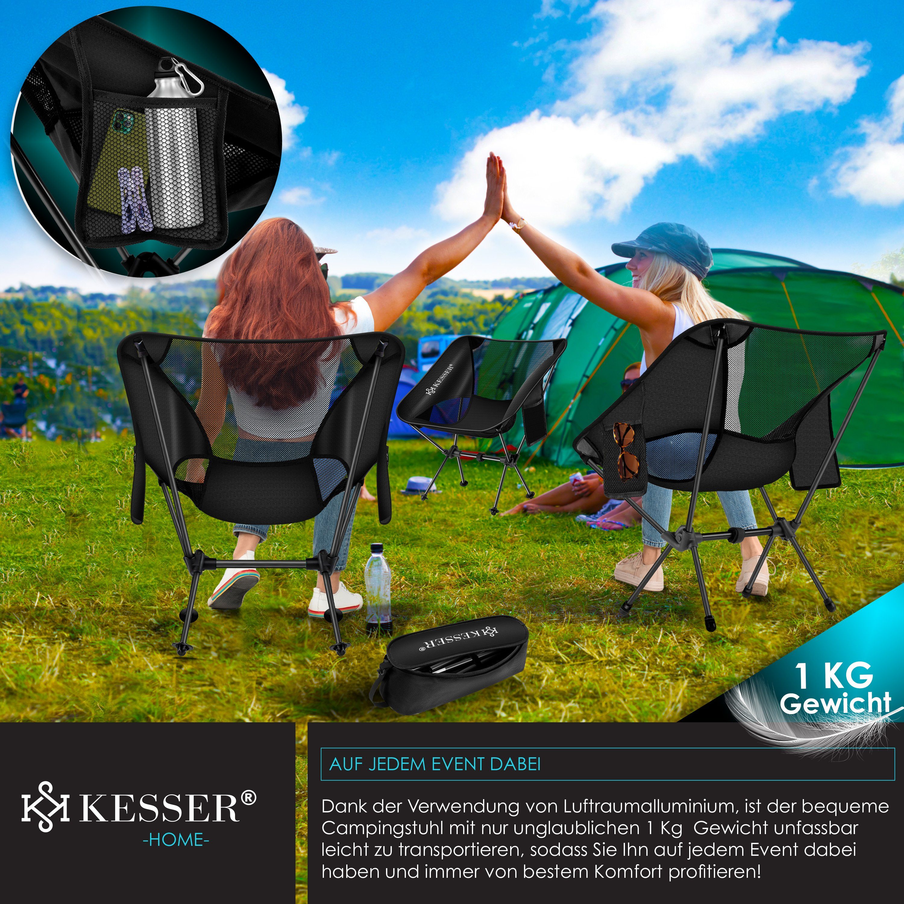 KESSER Campingstuhl, Campingstuhl faltbar klappbar tragbar Angel Camping Stuhl