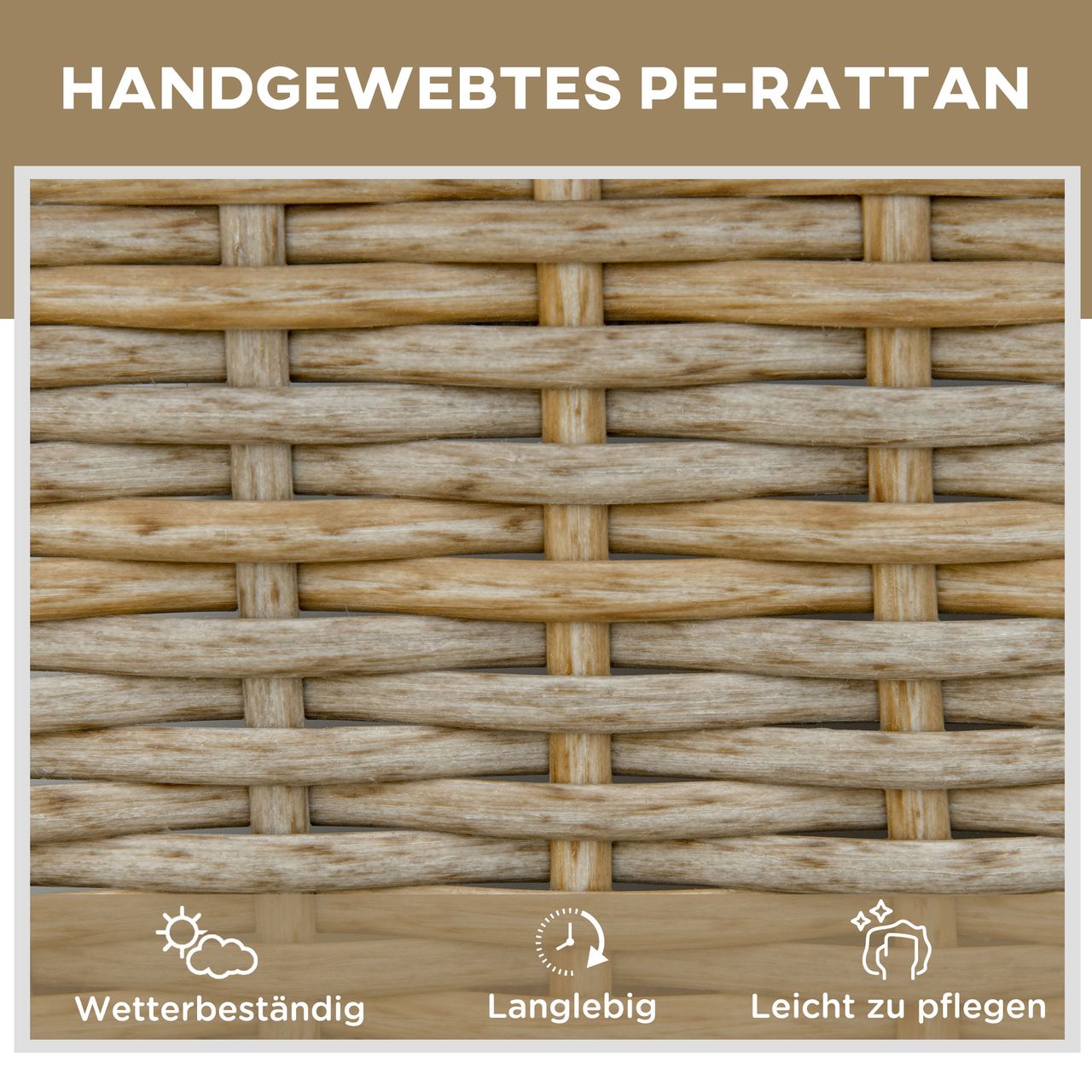 Outsunny Polyrattan Sonnenliege Gartenliege mit Rollen Kissen 4-stufig verstellbar Rattanliege Gartenmöbel Liege Stahl Natur Khaki 200 x 66 x 92 cm