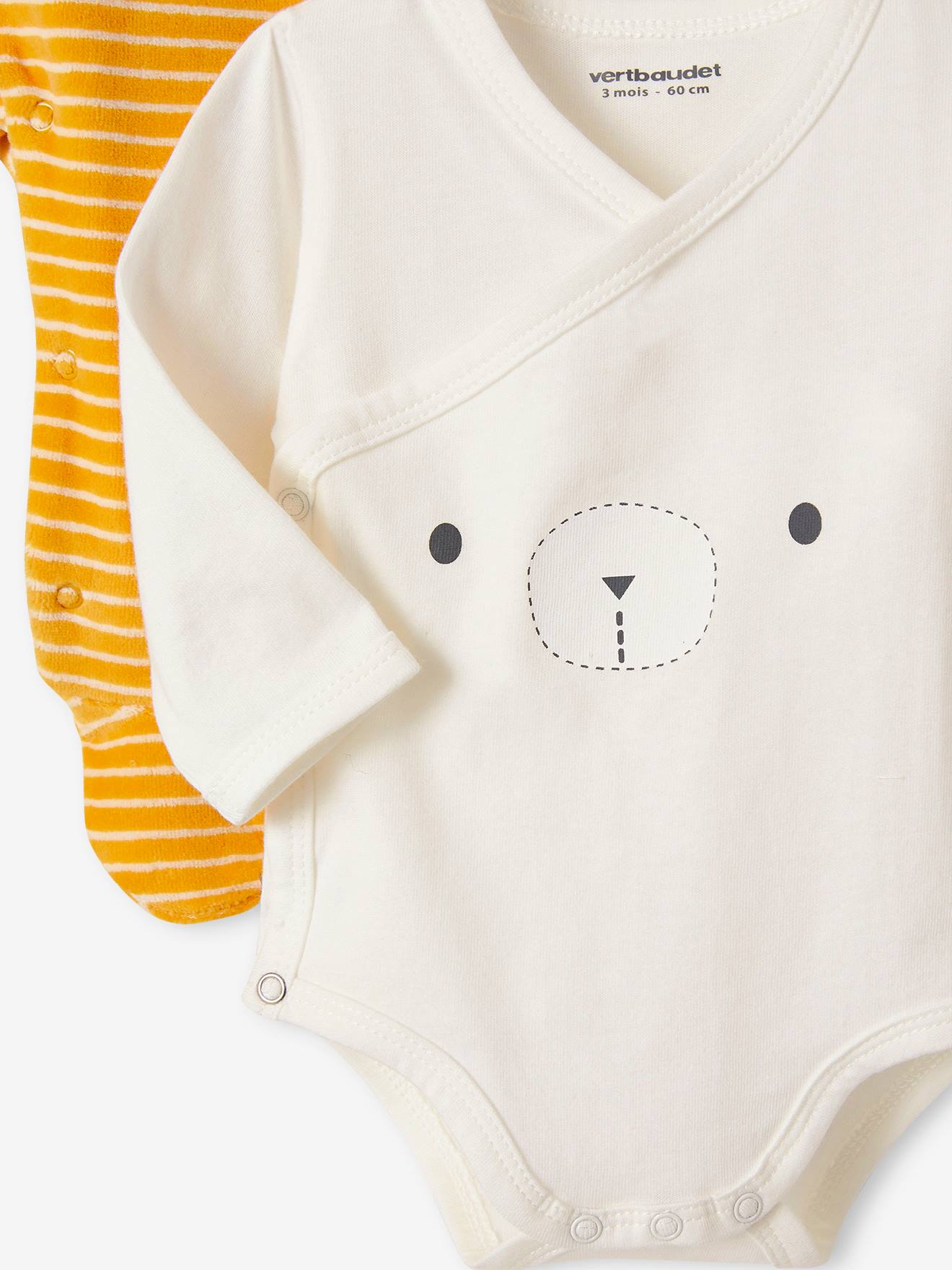Kit naissance 5 pièces et sac rayé chat lot jaune épicé