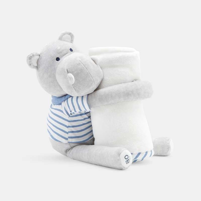 Doudou hippo et plaid bleu naissance