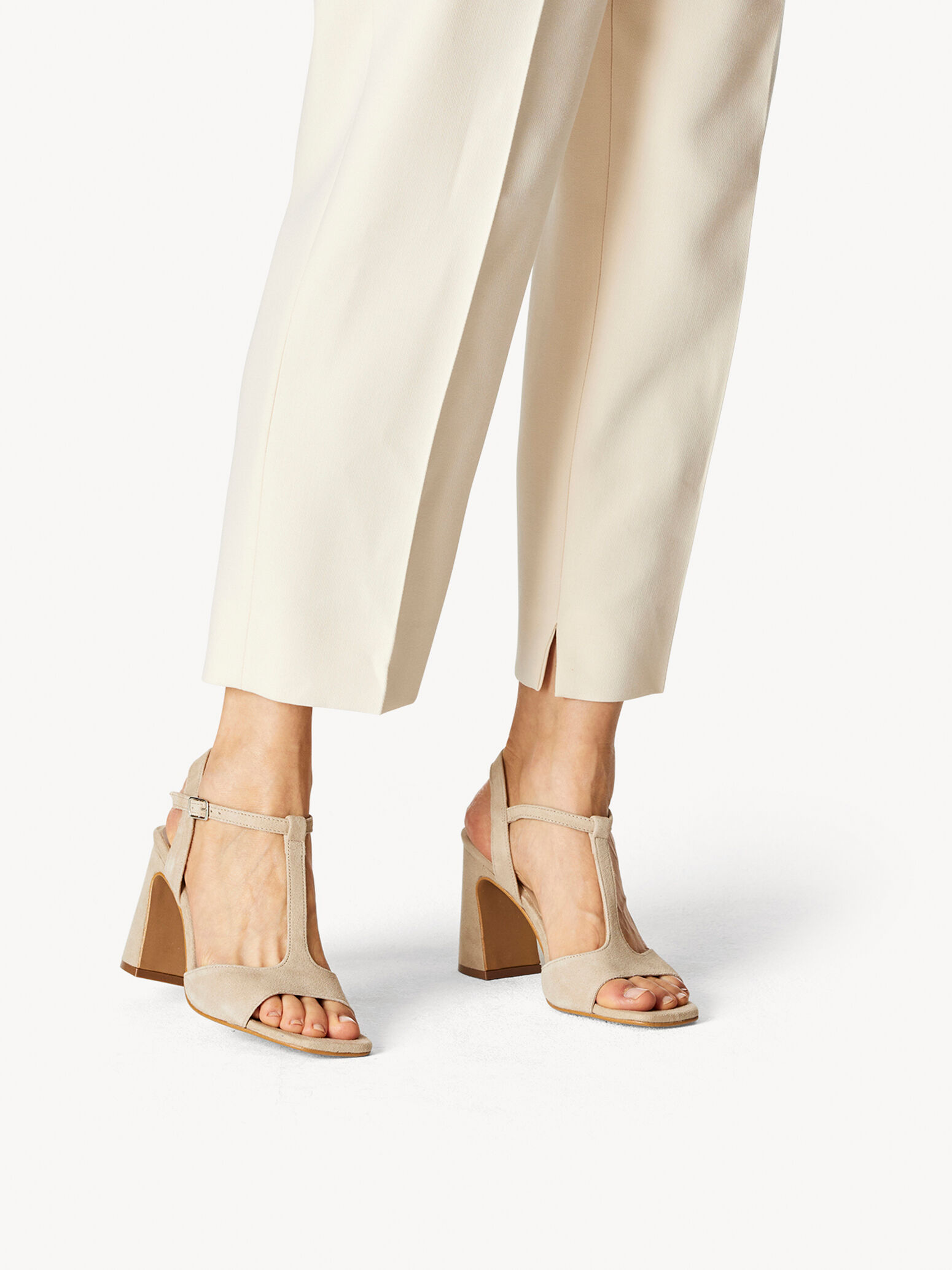 Sandale à talon en cuir - beige