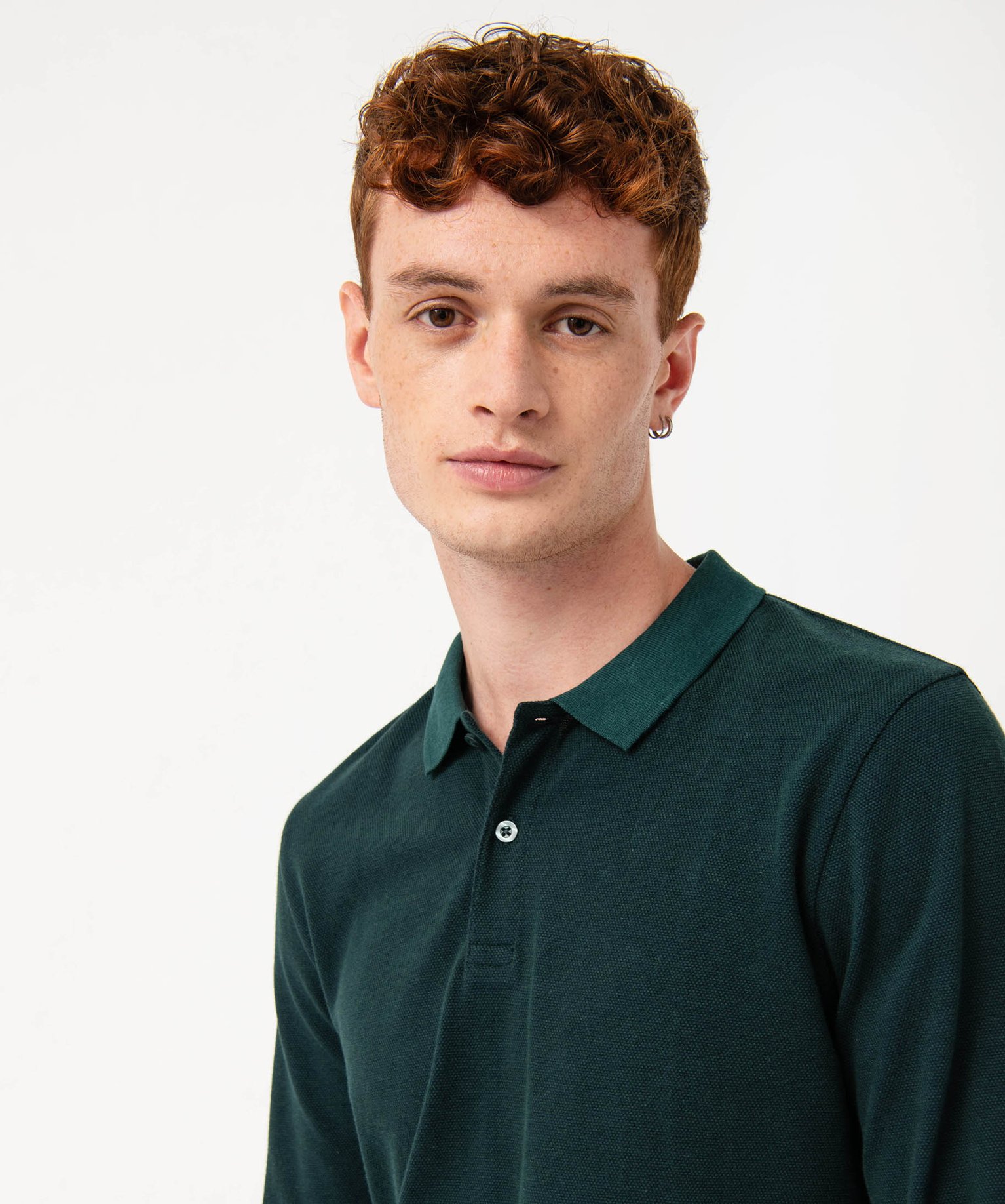 Polo à manches longues en maille piquée bicolore homme vert | GEMO