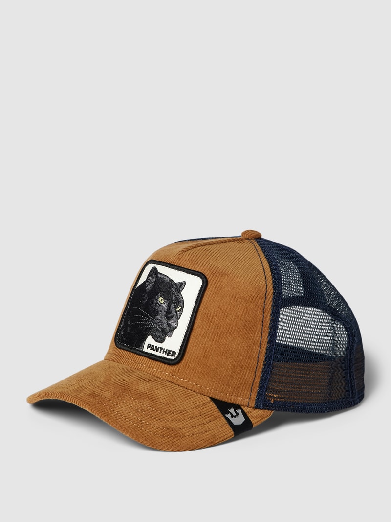 Trucker Cap mit Motiv-Patch Modell 'PANTHUROY' in cognac