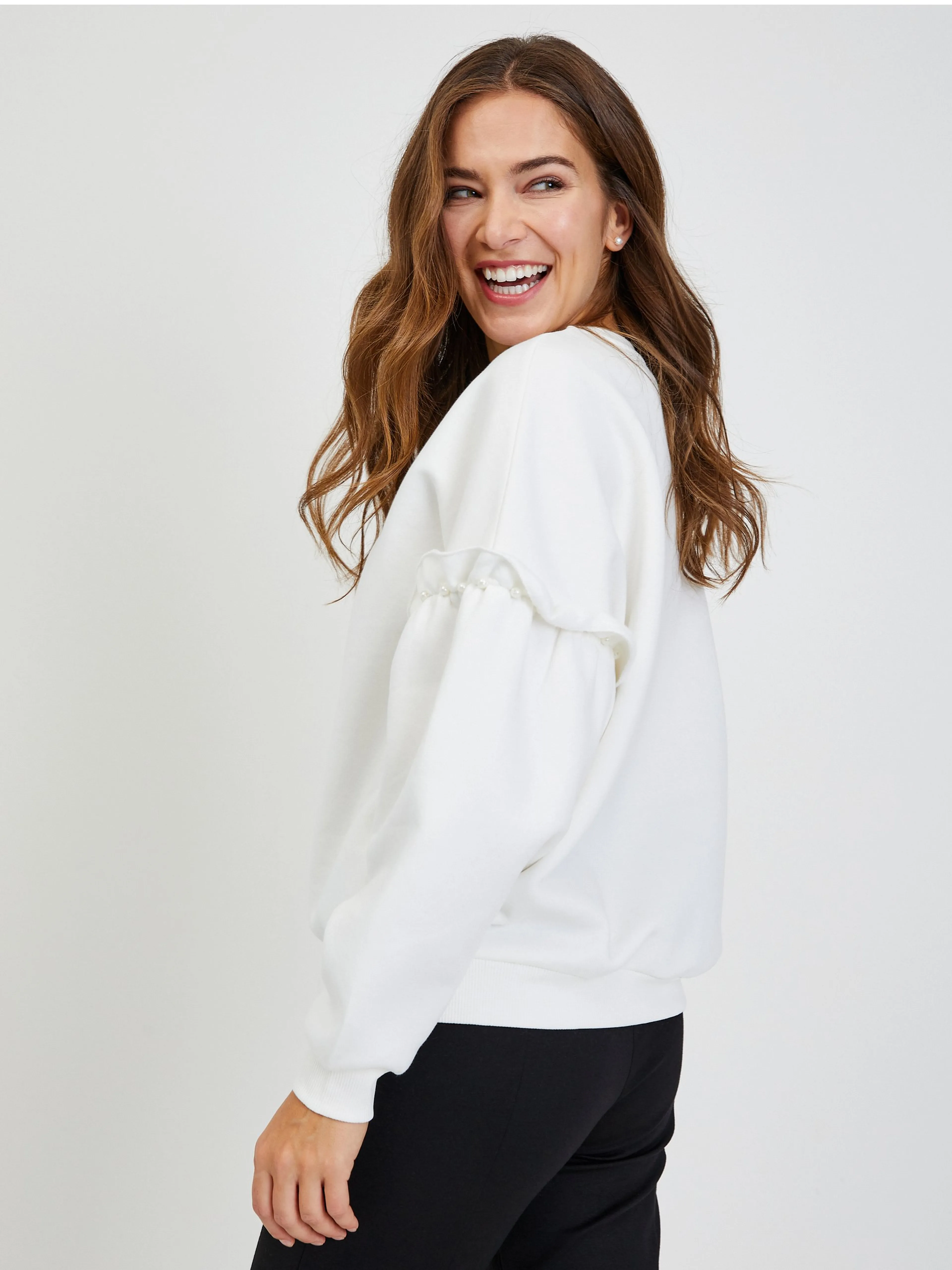 Weißes Damen Sweatshirt Oversize mit Ballonärmeln ORSAY