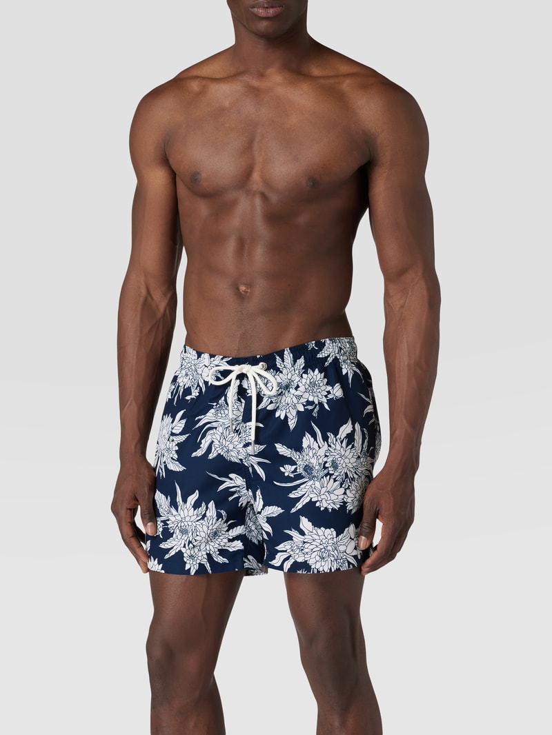 Badehose mit floralem Allover-Muster in dunkelblau