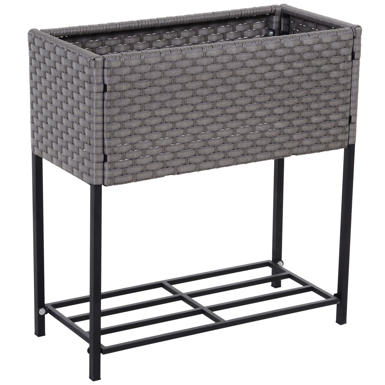 Outsunny Poly Rattan Hochbeet Blumentopf Blumenkasten mit Füßen mit Ablage