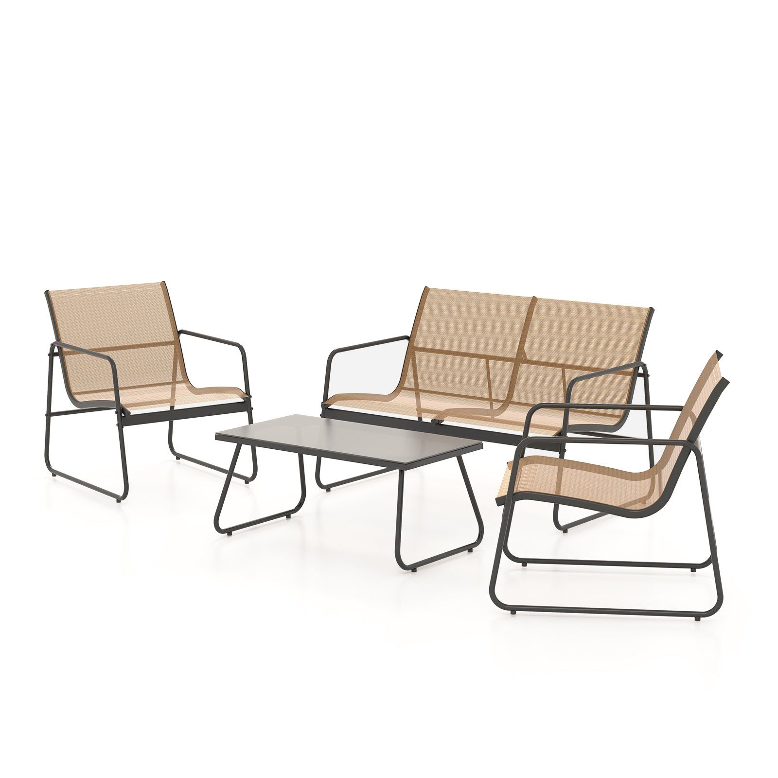 Grand patio Gartenlounge-Set Balkonset, Glas+Stahl, (Set, 4-tlg., 1 Couchtisch, 1 Sitzbank, 2 Stühlen)