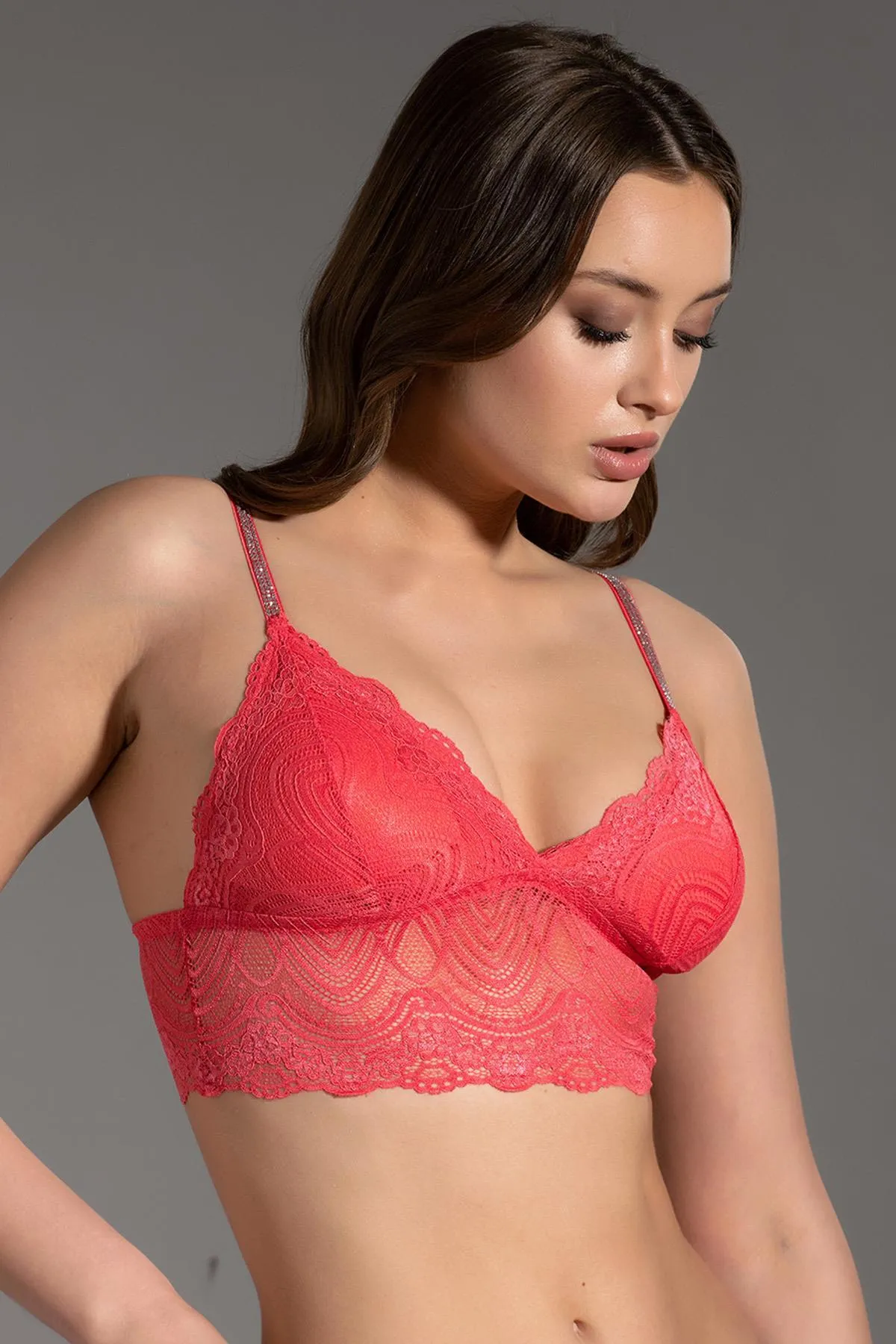 C&City  Bralette-BH aus gesteinigter Spitze C19009 Granatapfelblume
