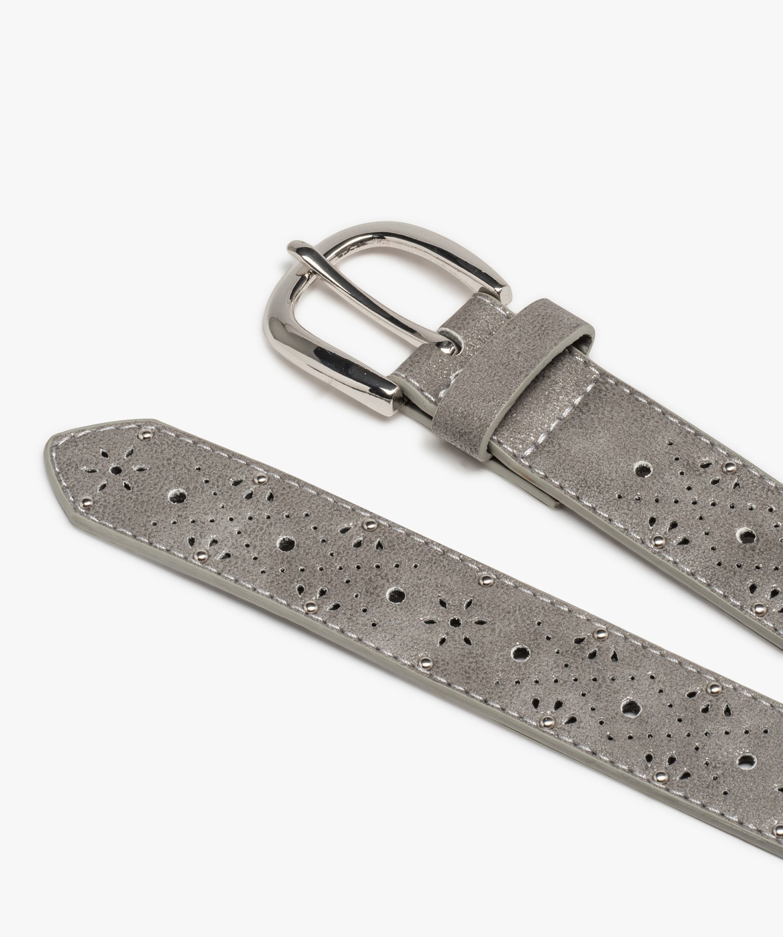 Ceinture à motifs fleuris perforés et clous argentés femme gris | GEMO