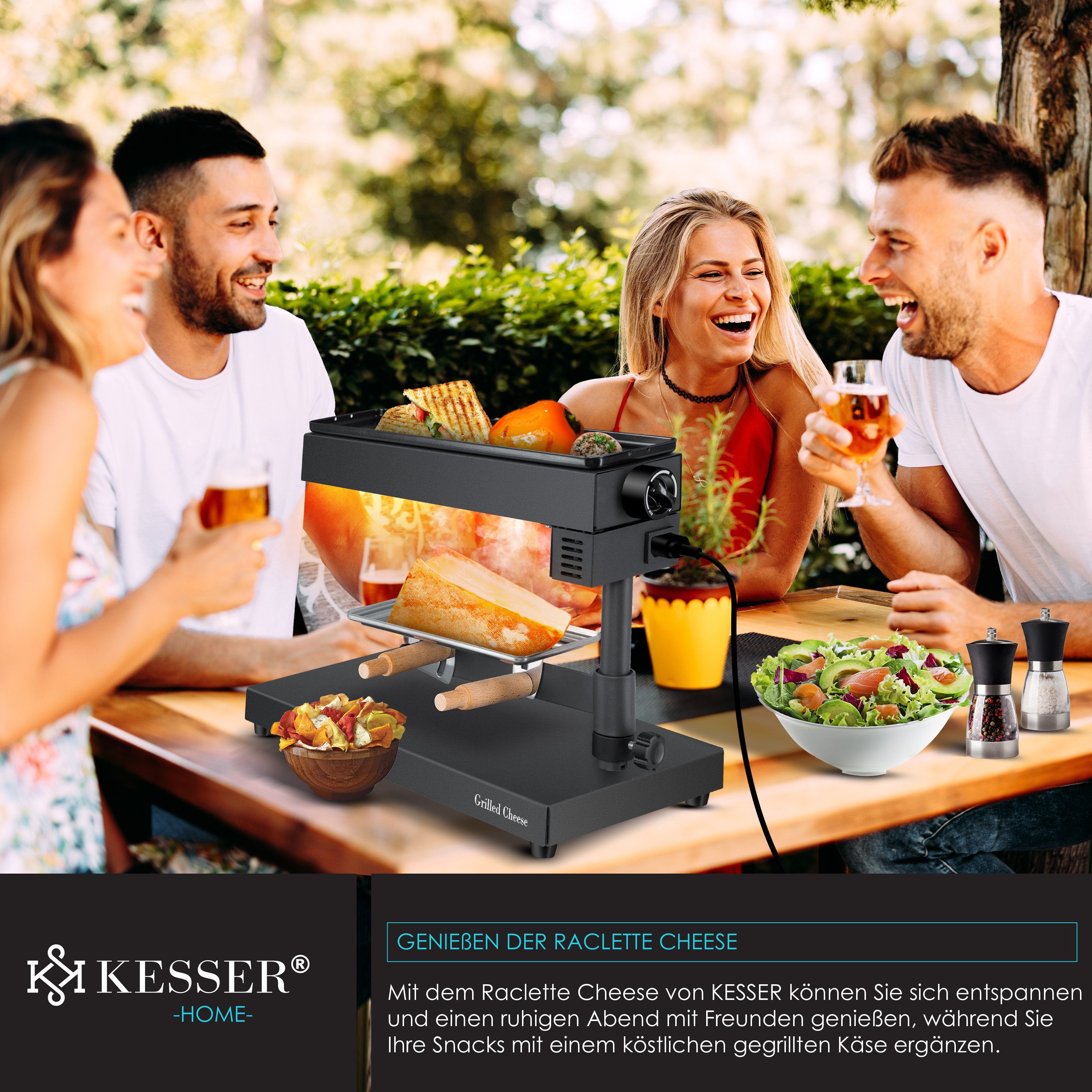 KESSER Raclette, 600 W, Raclette Grill 2in1 Käse-Raclette Käseschmelzer, Tischgrill