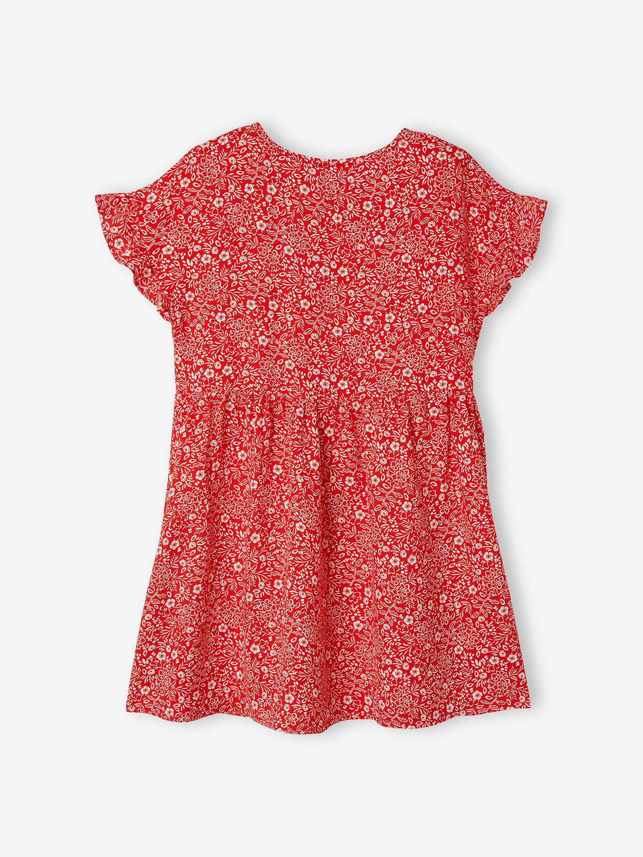 Robe boutonnée à fleurs fille beige imprimé