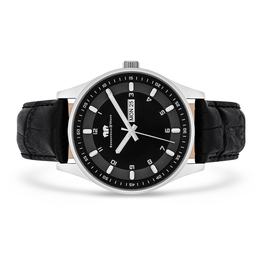 Rhodenwald & Söhne Montre à quartz Couragian en Cuir véritable en Noir Montre