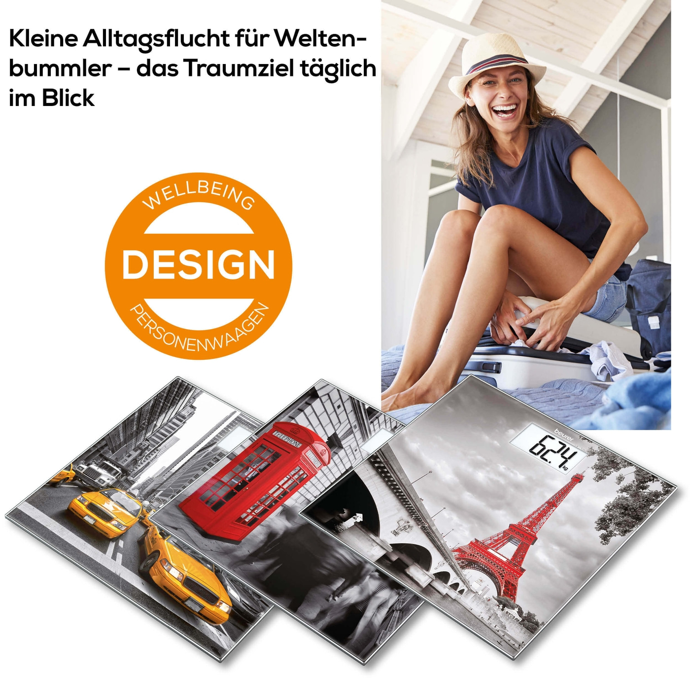 Beurer Glaswaage GS 203 Paris-Personenwaage aus Glas mit beleuchtetem XL-Display - bis 150 kg