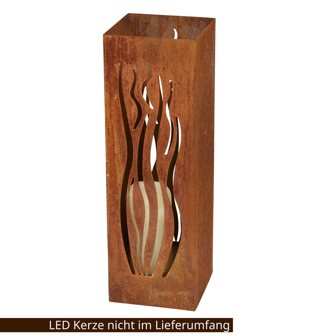 Weles Feuersäule,16 x 16 x 50 cm Design Flammen, Edelrost