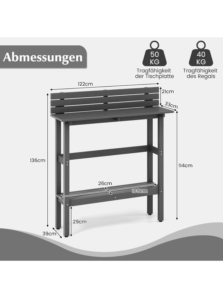 COSTWAY Bartisch Outdoor 122x39x136cm in Grau günstig kaufen onesize