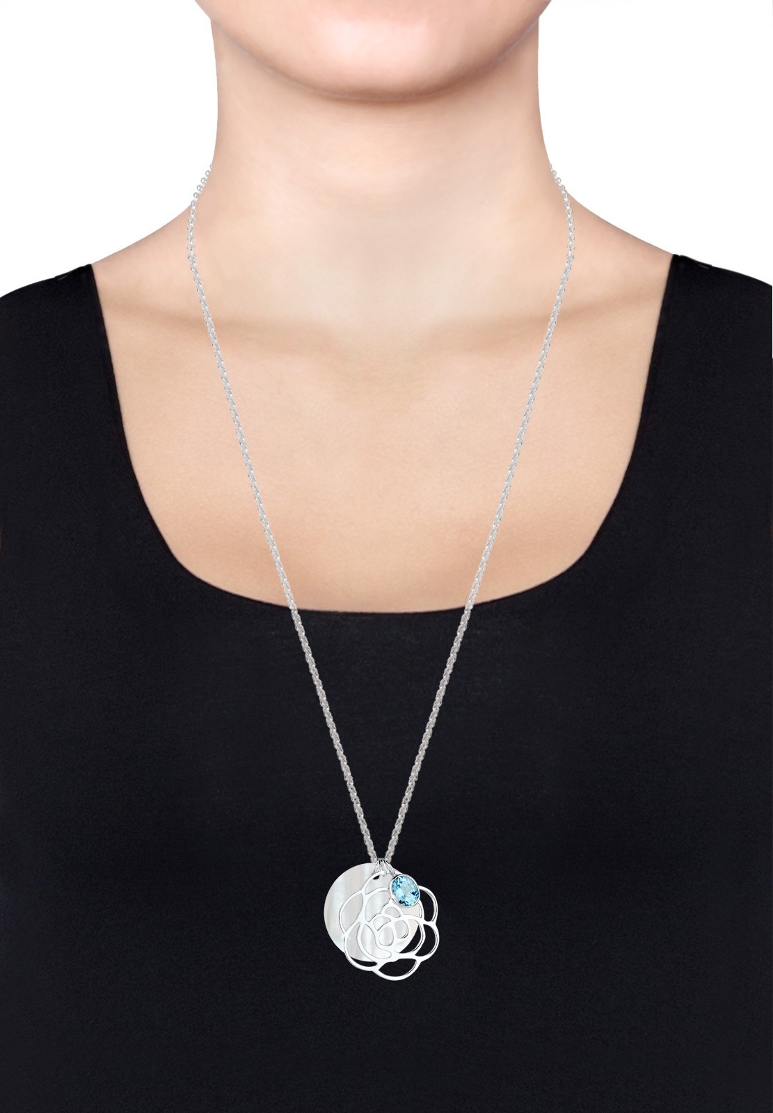 Ciondolo da donna Elli a forma di fiore in madreperla con pietra di topazio in argento sterling 925.