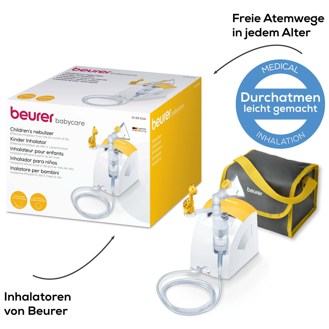 Beurer Inhalator IH 26 Kids-Kinder Inhalator mit Kompressor-Drucklufttechnologie inkl. Zubehör zum Spielen