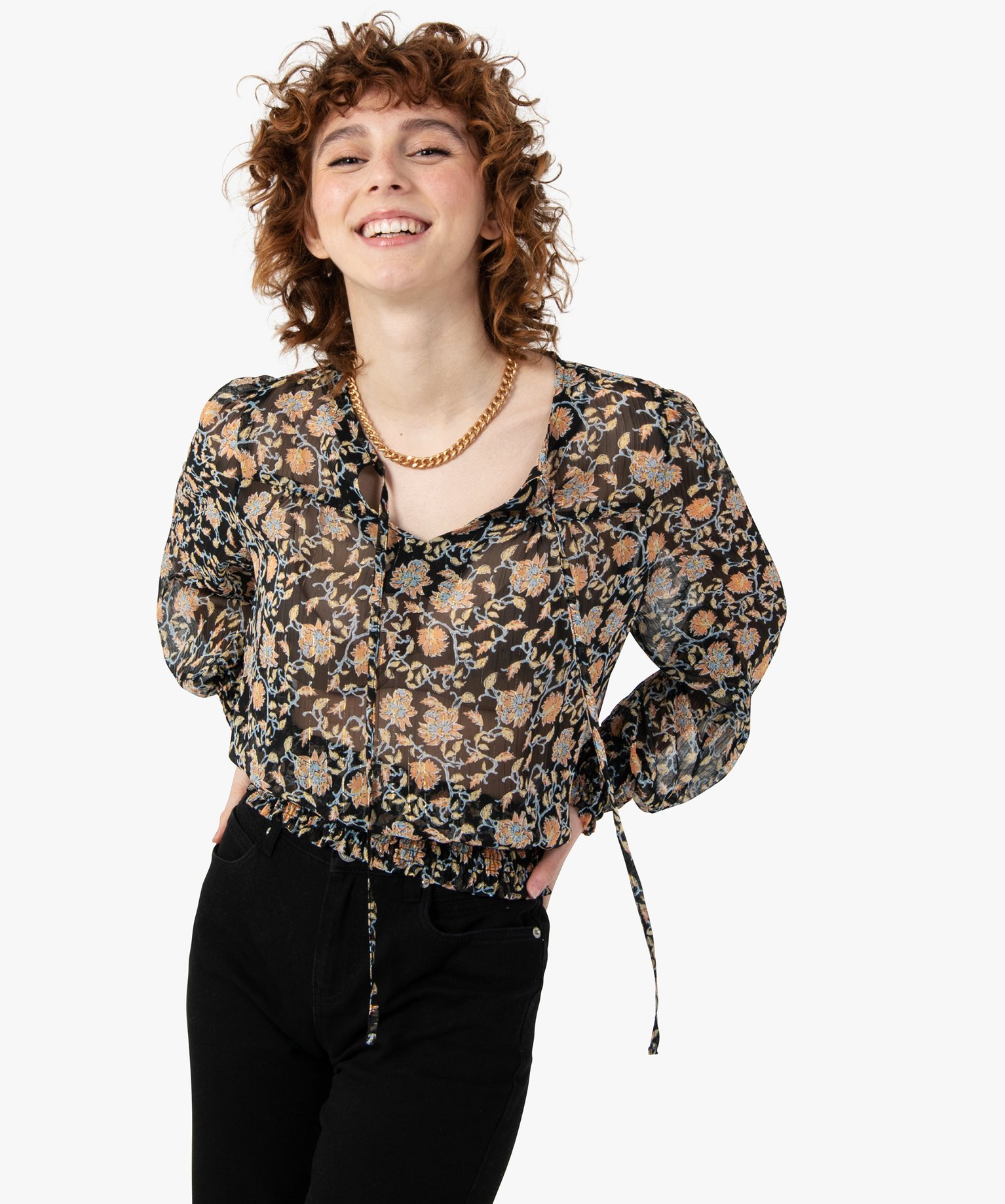 Blouse femme imprimée à manches longues imprime | GEMO