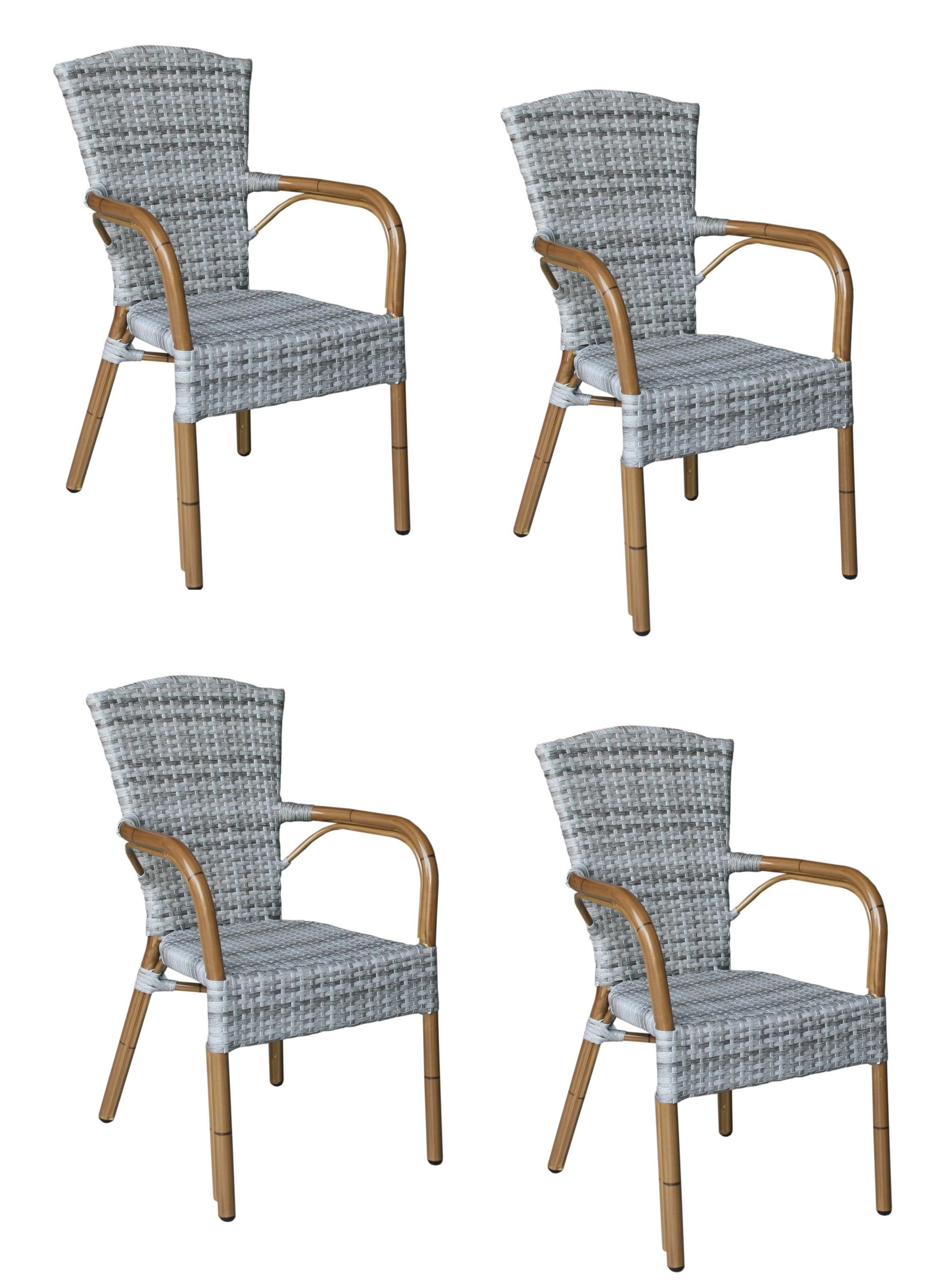 Konway Stapelstuhl COLOMBO (4 St), 4x KONWAY® COLOMBO Stapelsessel Granit Premium Polyrattan Sessel