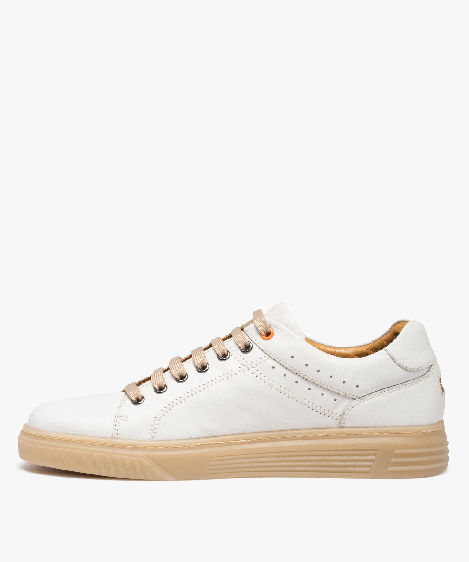 Baskets homme dessus cuir uni et lacets contrastés – Tanéo blanc | GEMO