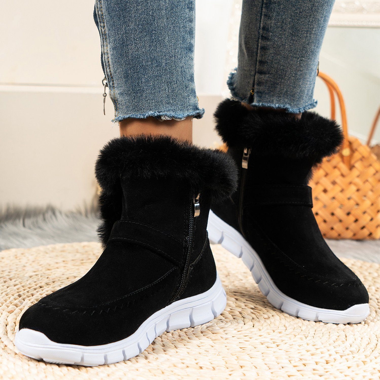 Daisred Winterstiefel Damen Stiefeletten Plüsch Fleece Winter Warm Snowboots