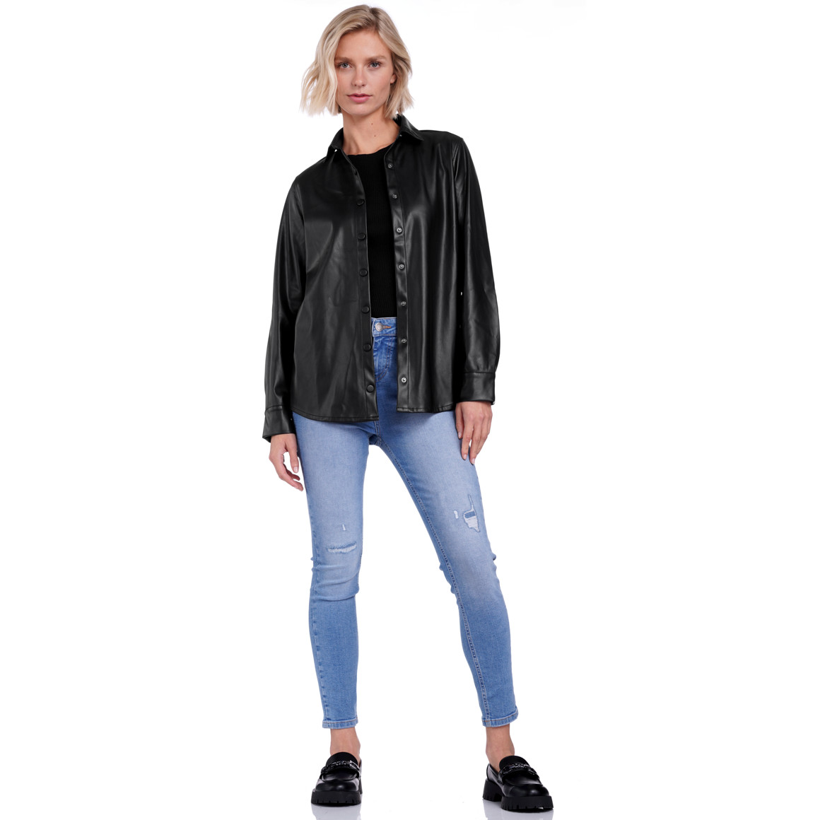 Damen Overshirt in Leder-Optik