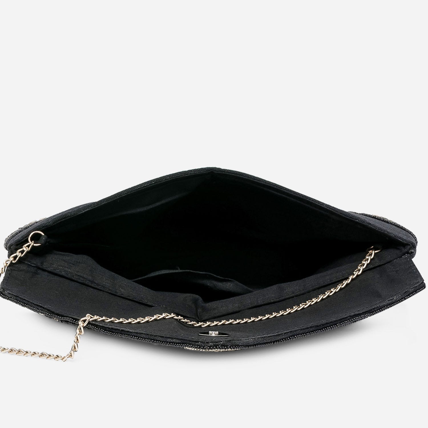 Sac pochette TEXTO noire textile brodé