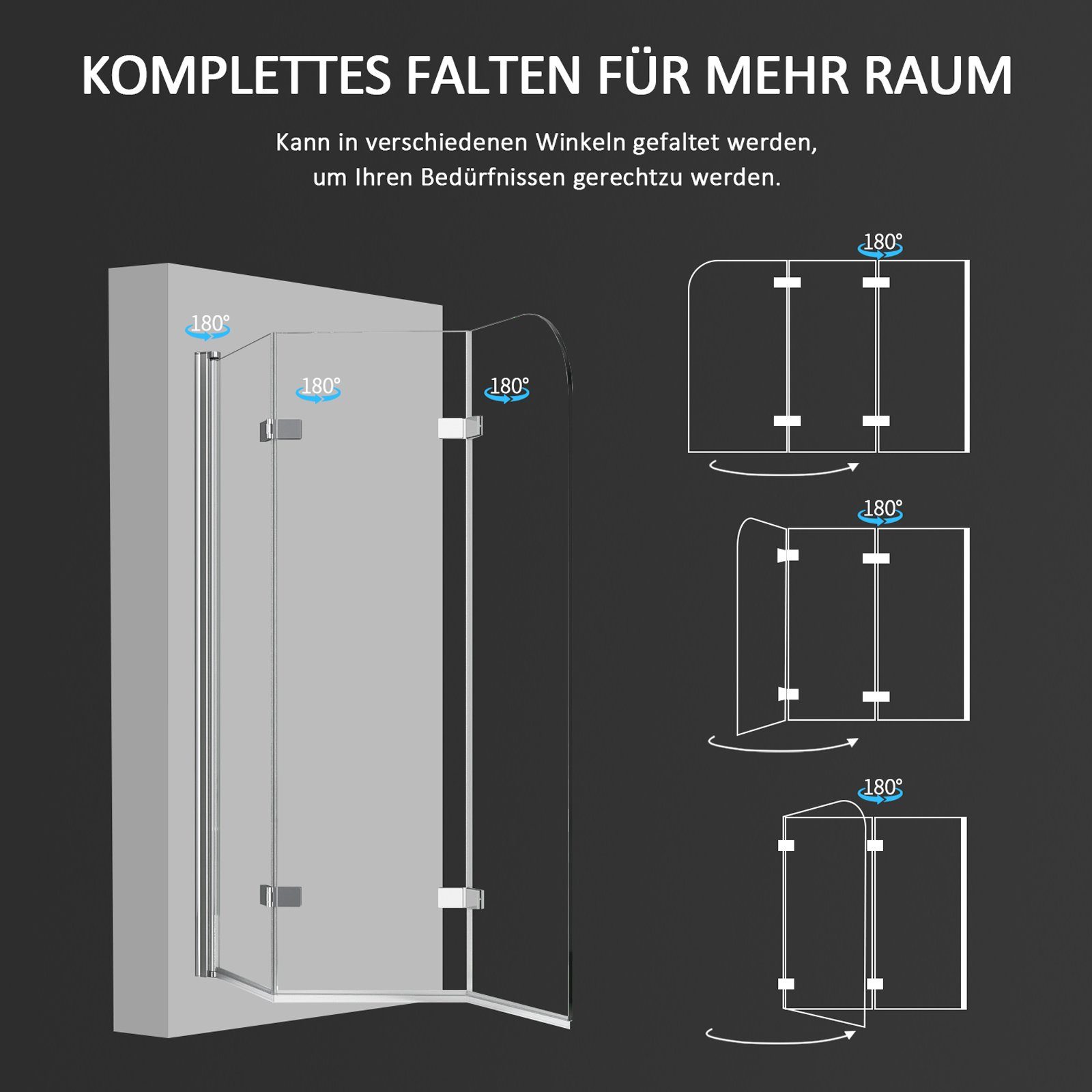Boromal Badewannenfaltwand Badewannenaufsatz Badewanne Badewannenfaltwand 3-teilig mit NANO 140H, Einscheibensicherheitsglas ;mit Nano Beschichtung, Sicherheitsglas nach EN 12150, Beidseitige Nano Beschichtung