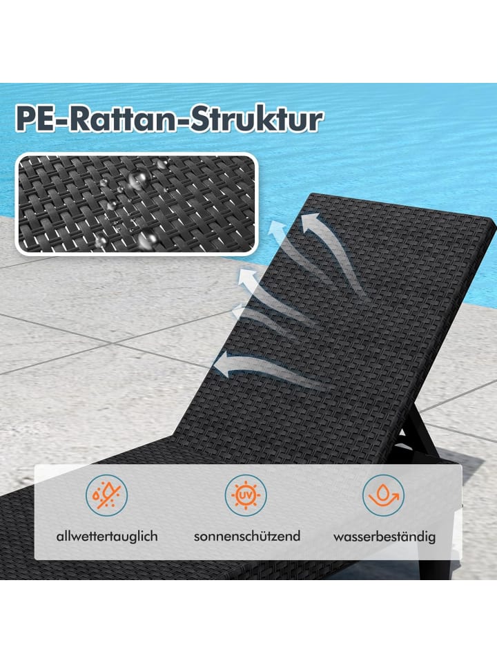 COSTWAY Sonnenliege Rattan 185 x 57 x 28,5 cm in Schwarz günstig kaufen onesize