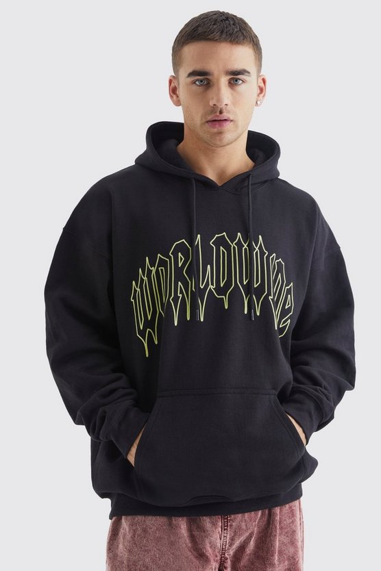 Oversize Hoodie mit Flammen Teddy Print